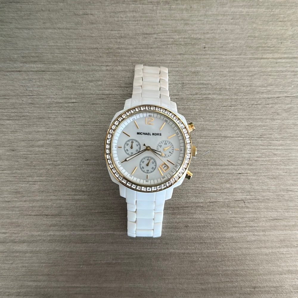 MICHAEL KORS- White Acrylic Ladies Chronograph GMT Watch